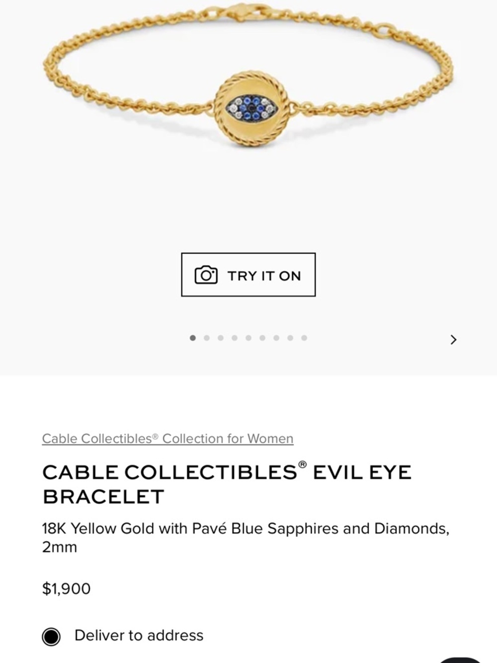18K Yellow Gold Evil Eye Bracelet with Blue Sapphires